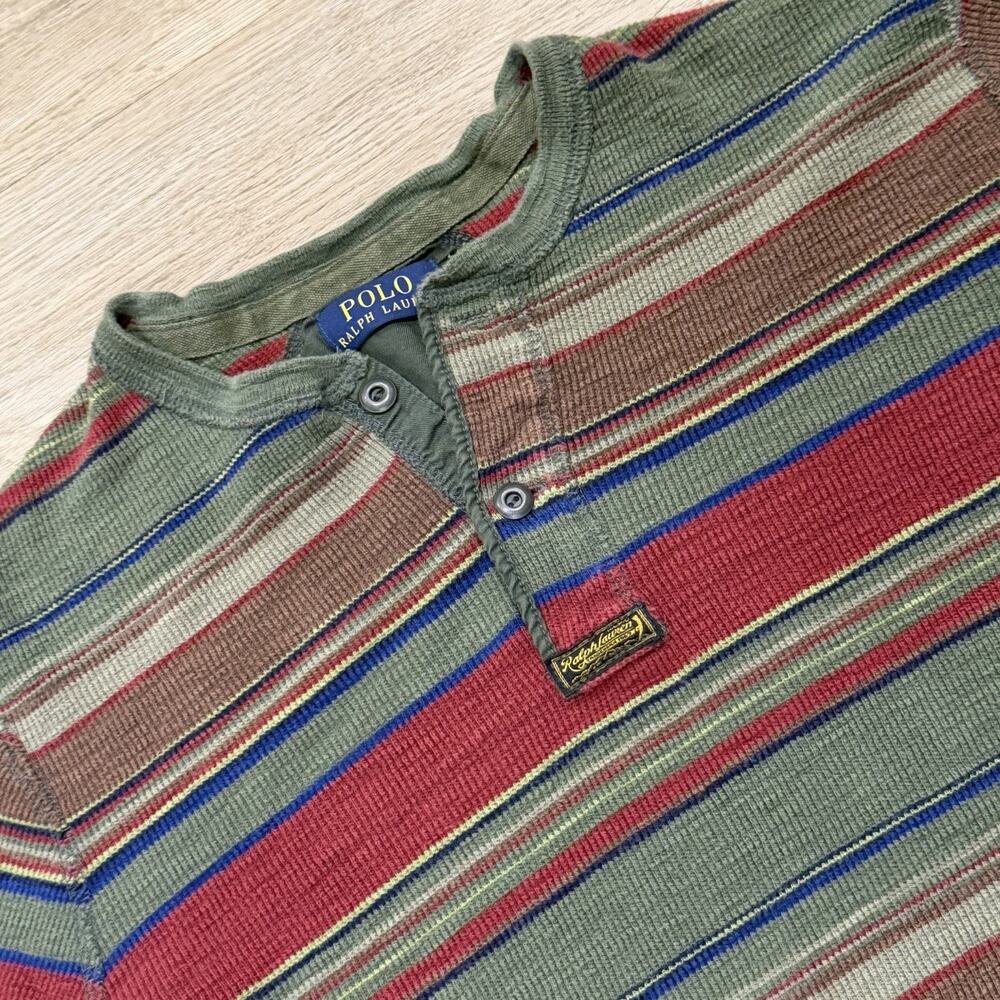 Vintage Ralph Lauren Polo Striped Henley Long Sleeve Shirt Skater Y2K Punk